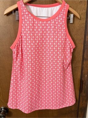 Lands' End L Pink Geo Print Tank Swim Top